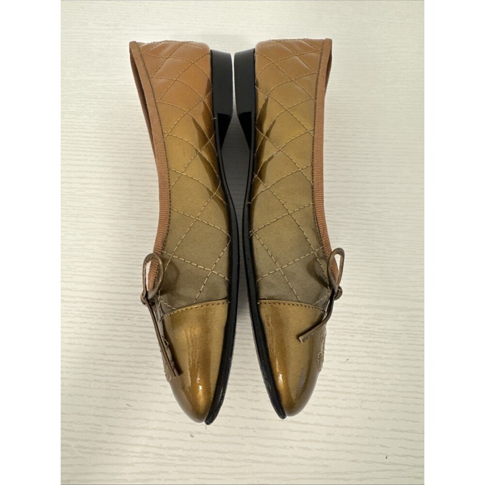 Chanel EU 37 Bronze Patent Leather  CC Logo Now Classic Ballet Flats Authentic - Picture 6 of 11